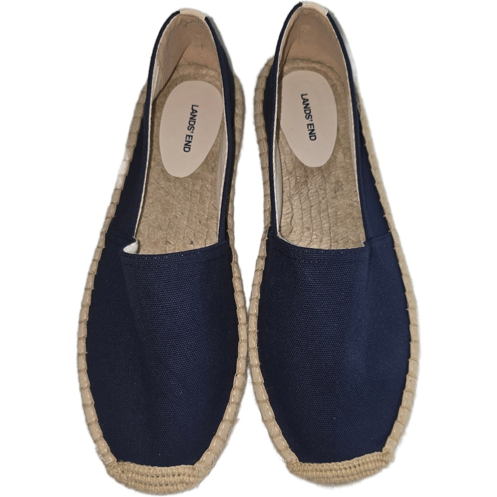 Lands End Womens Navy Blue Canvas Espadrille Flats Slip On Shoes Size 10 553148